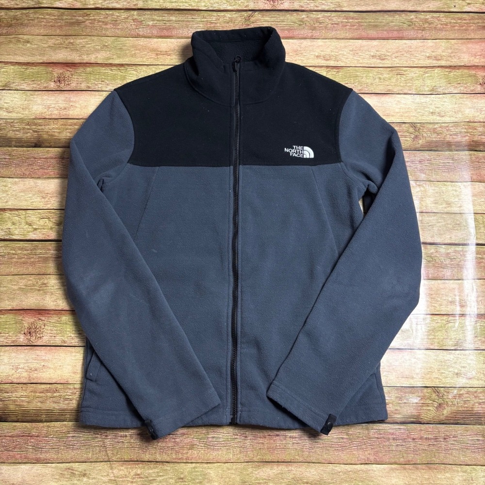 The North Face Mens Full Zip Fleece Jacket Grey Black Mock Neck Medium
